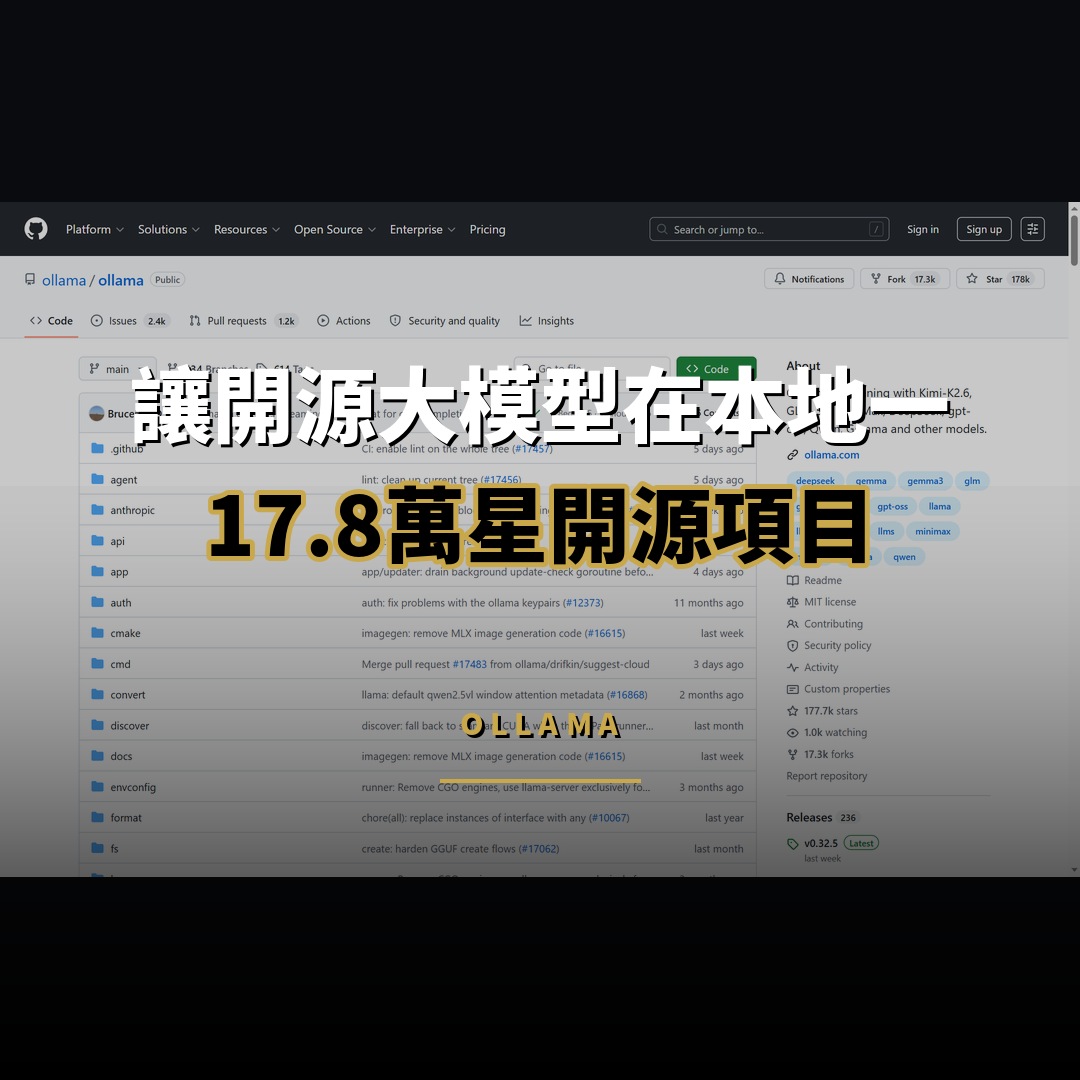 17.8 萬星開源項目：Ollama — 讓開源大模型在本地一鍵運行的跨平台引擎
