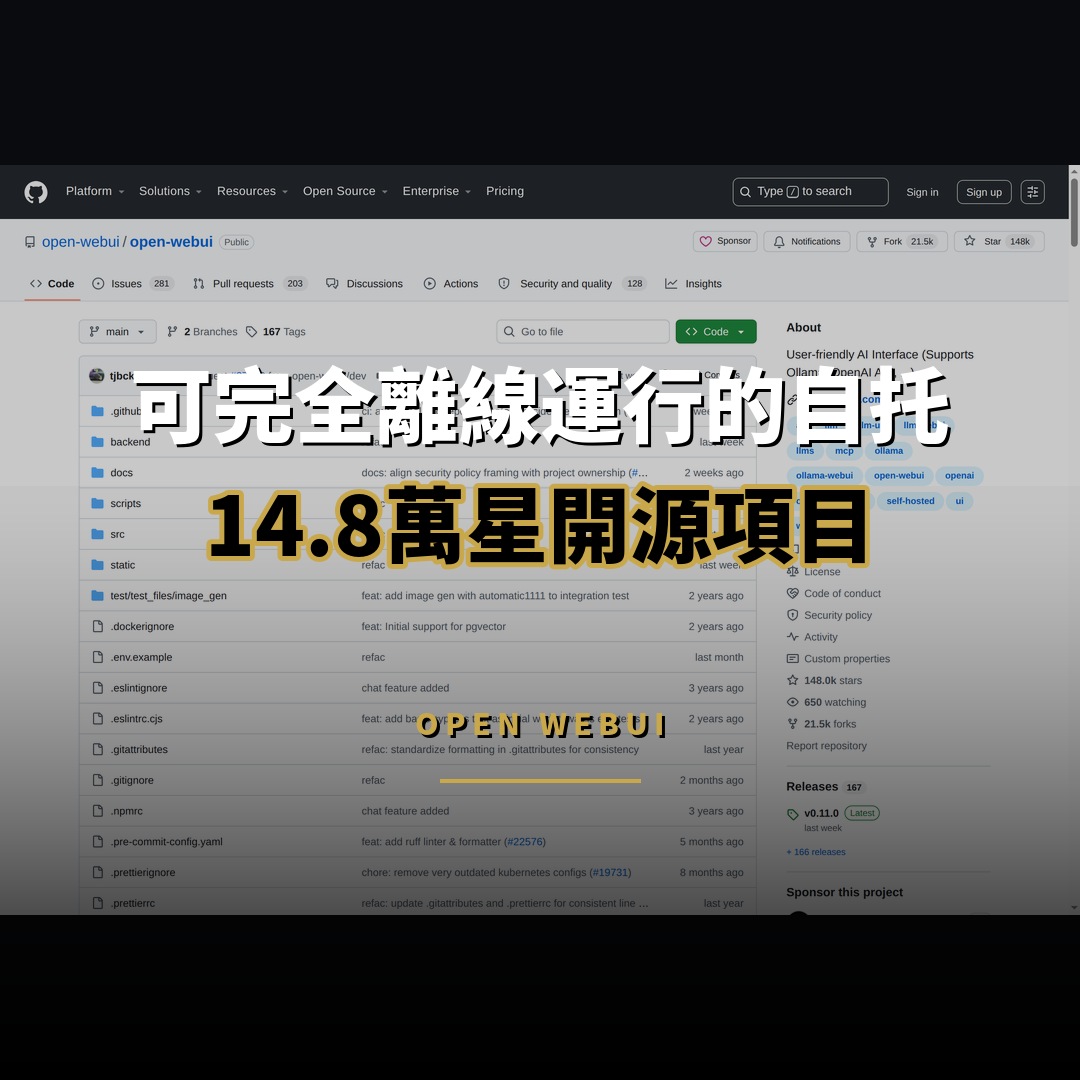 14.8 萬星開源項目：Open WebUI — 可完全離線運行的自托管 AI 平台