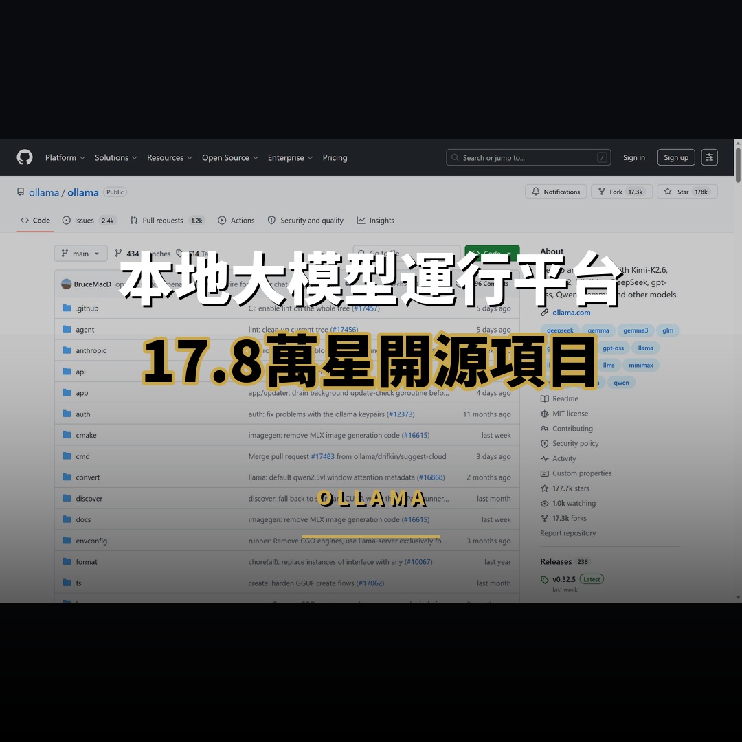 17.8 萬星開源項目：Ollama — 本地大模型運行平台
