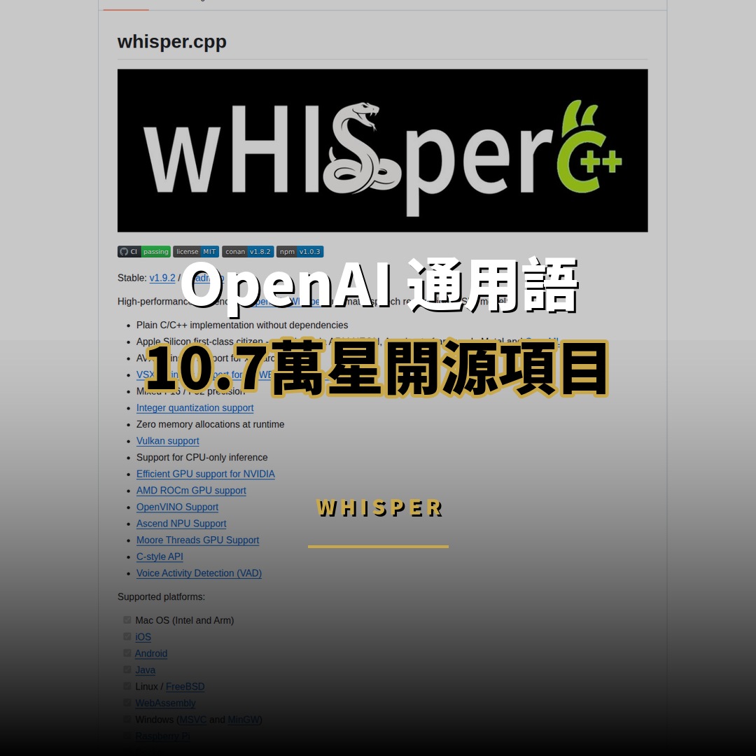 10.7 萬星開源項目：Whisper — OpenAI 通用語音識別模型