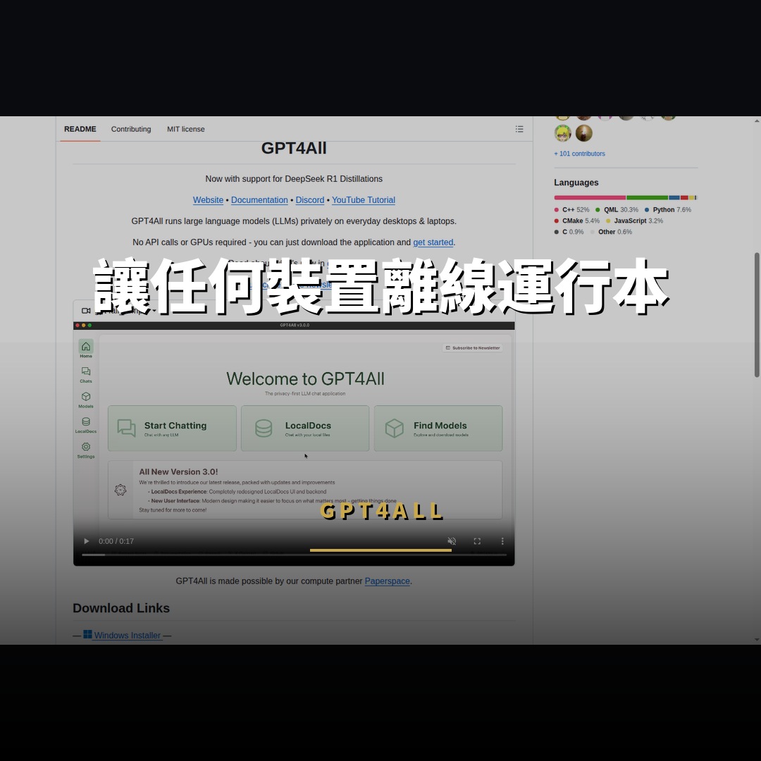 77,409 星開源項目：GPT4All — 讓任何裝置離線運行本地 LLM