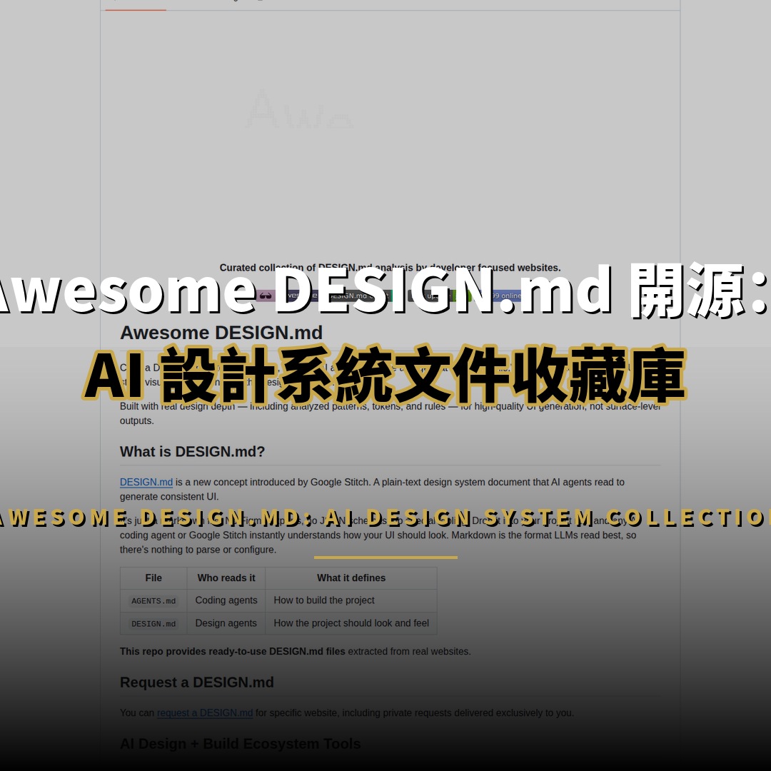 Awesome DESIGN.md 開源：AI 設計系統文件收藏庫