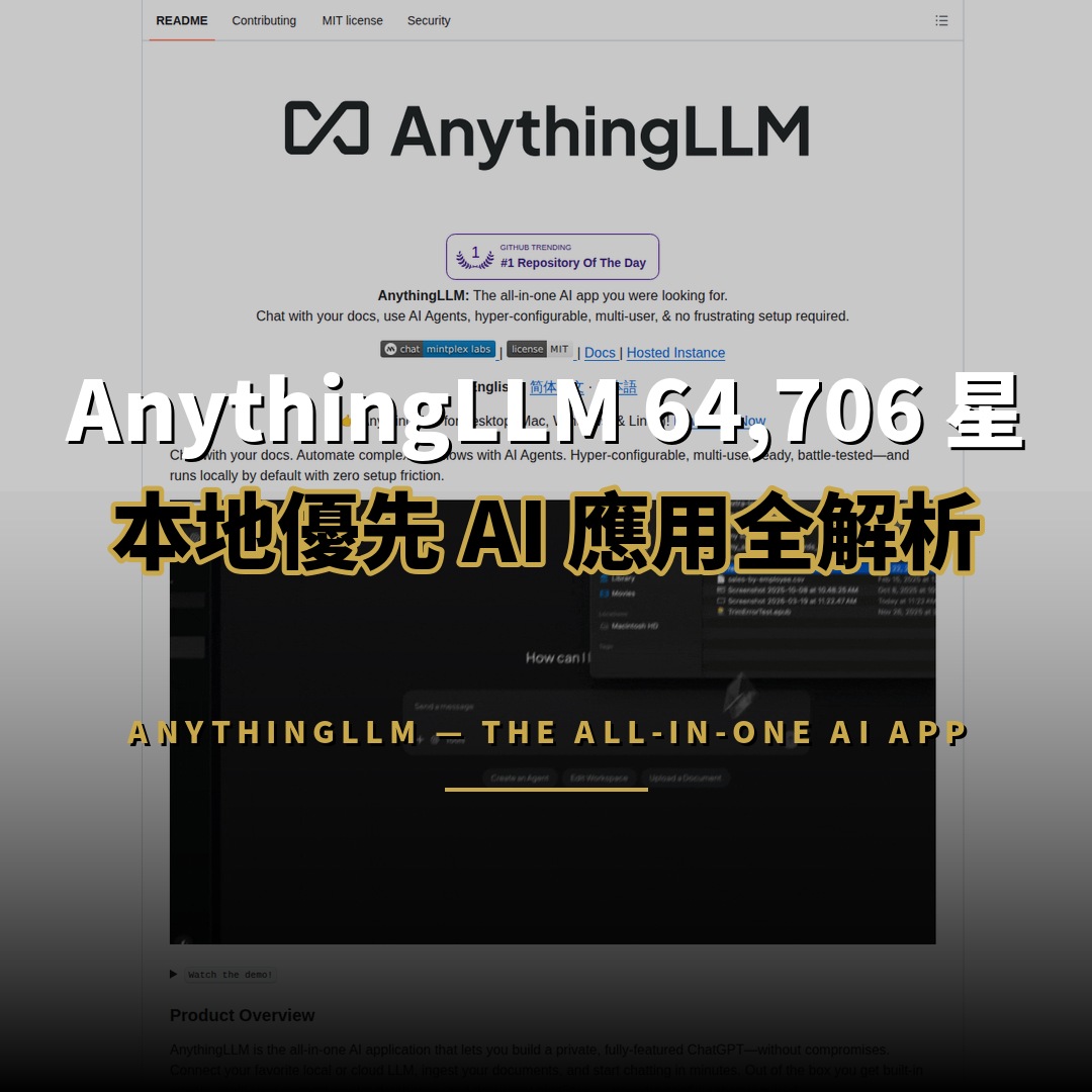 64,706 星開源項目：AnythingLLM — 本地優先的全能 AI 應用