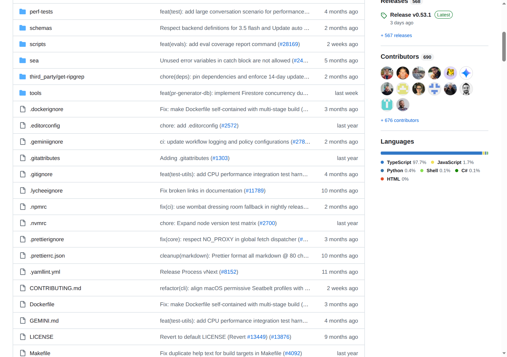 Gemini CLI 檔案列表與側欄統計（Releases/Contributors/Languages）