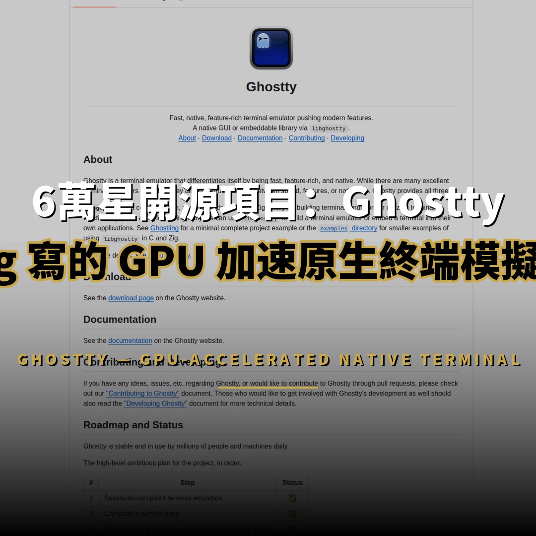 6萬星開源項目：Ghostty — Zig 寫的 GPU 加速原生終端模擬器