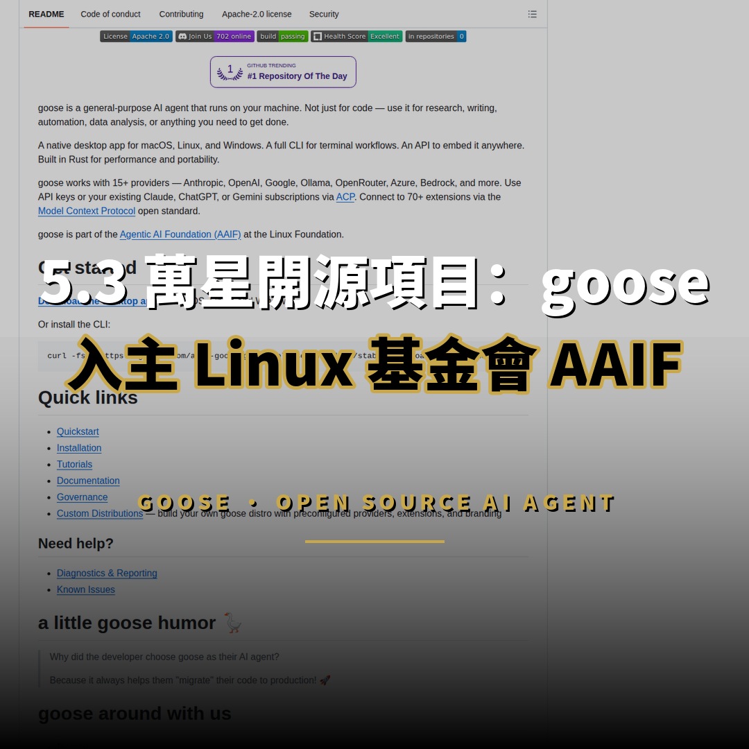 5.3 萬星開源項目：goose — 入主 Linux 基金會的開源 AI 代理