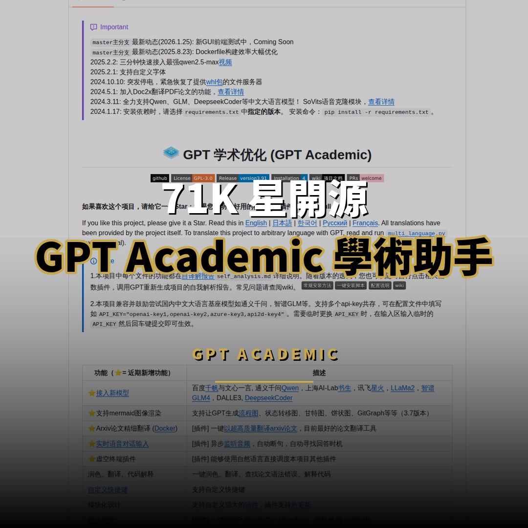 71K 星開源：GPT Academic 學術助手