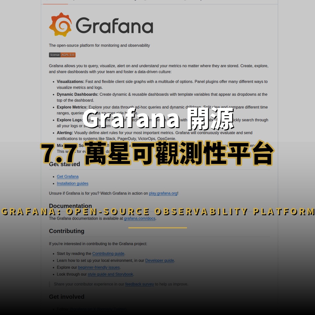 Grafana 開源：7.7 萬星可觀測性平台