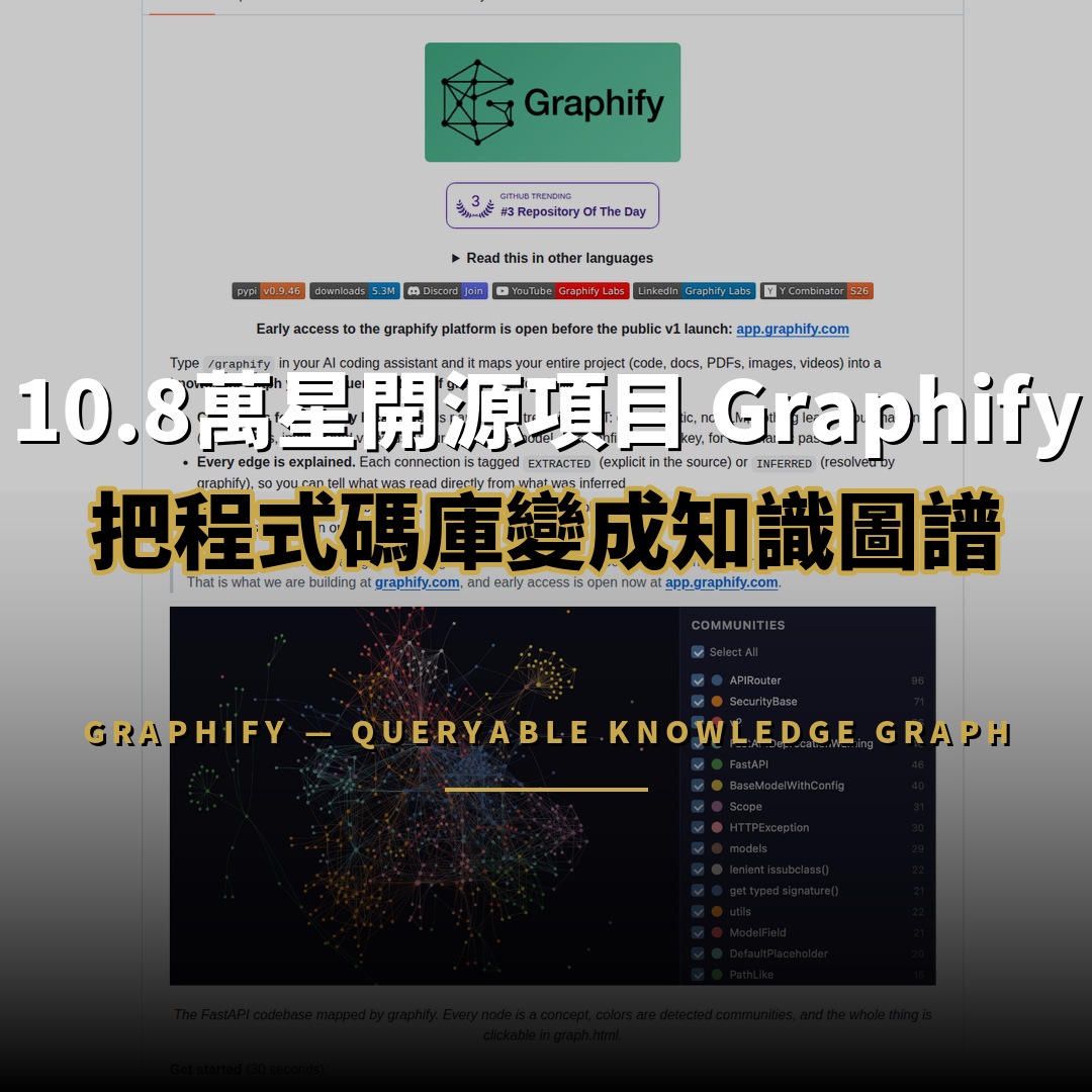 107,899 星開源項目：Graphify — 把程式碼庫變成可查詢知識圖譜