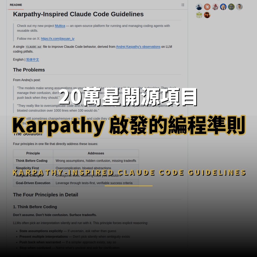 20萬星開源項目：Karpathy 啟發的 Claude Code 準則