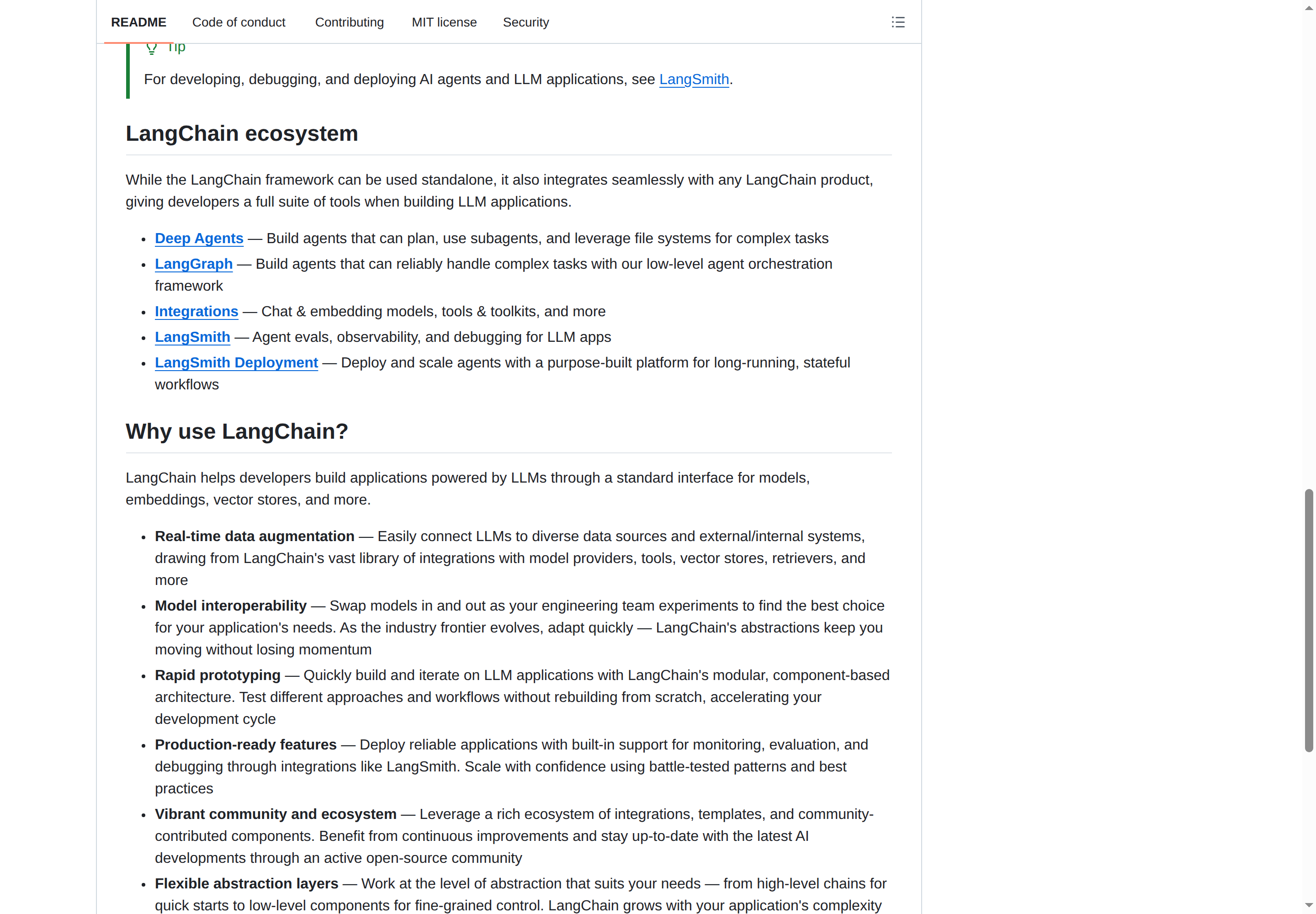 LangChain 生態系統與 Why use LangChain 章節