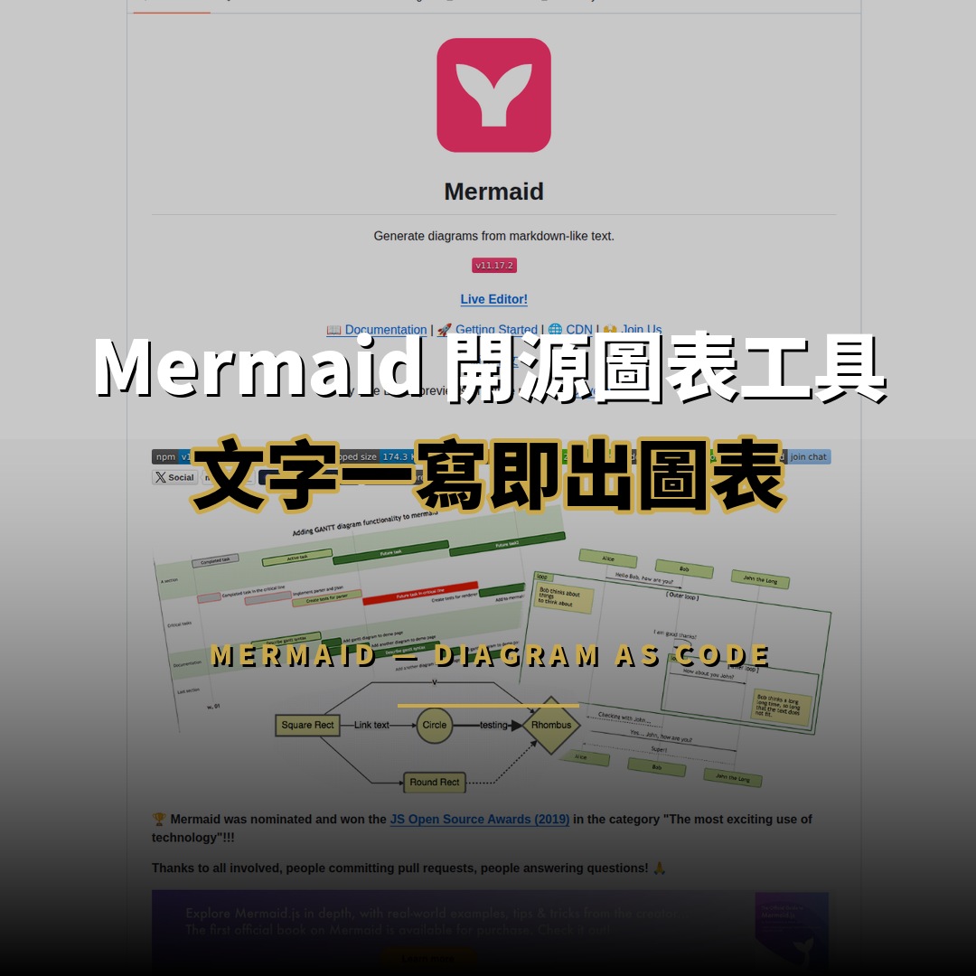 Mermaid 開源圖表工具：9 萬星 Diagram-as-Code 代表