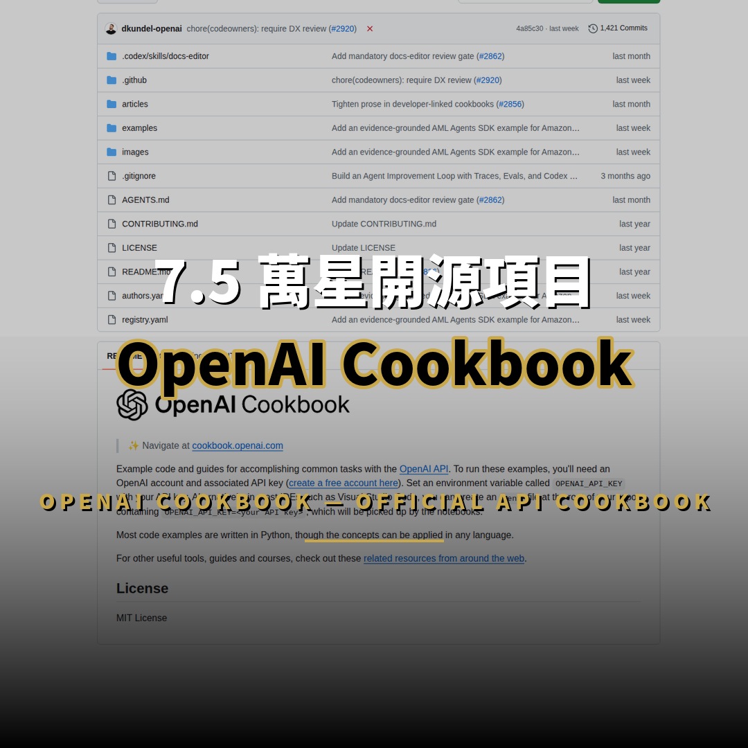 7.5 萬星開源項目：OpenAI Cookbook — 官方 API 教學大全