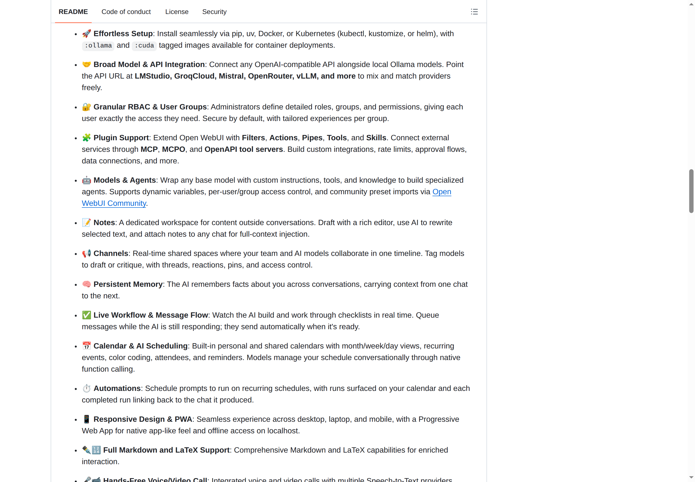 Open WebUI README 核心內容（Key Features）