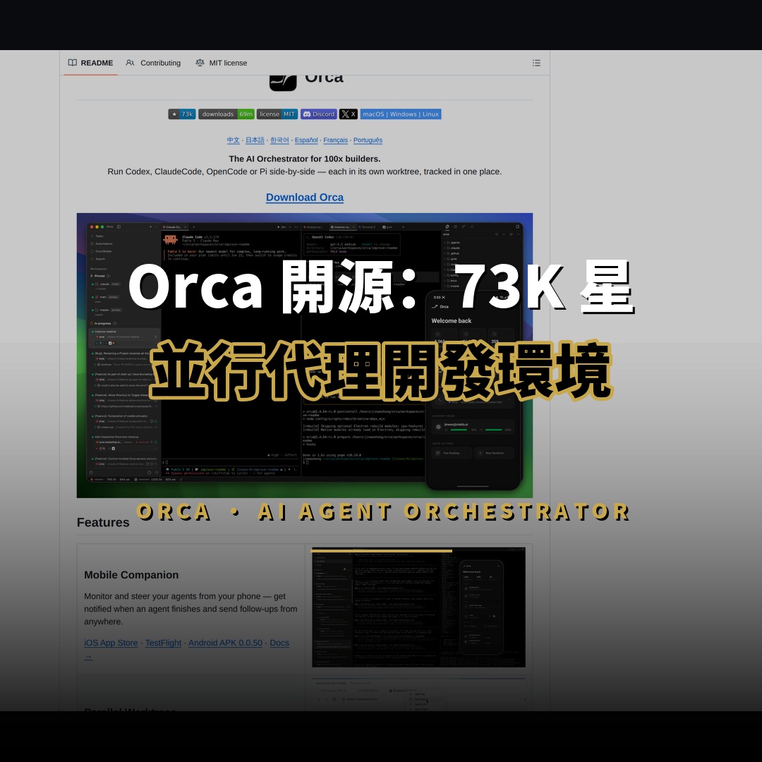 Orca 開源：73K 星的並行代理開發環境