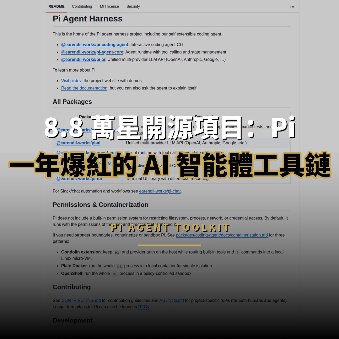8.8 萬星開源項目：Pi — 一年爆紅的 AI 智能體工具鏈