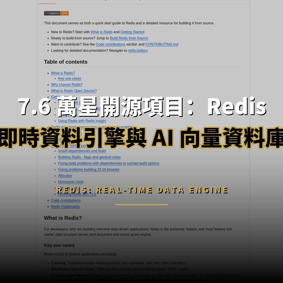 7.6 萬星開源項目：Redis — 即時資料引擎與 AI 向量資料庫