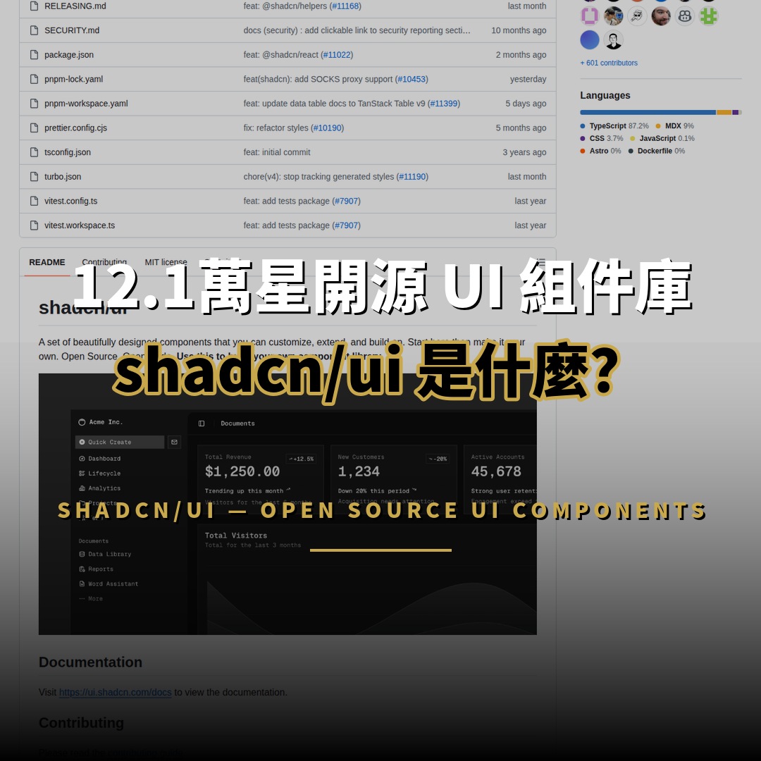 12.1 萬星開源項目：shadcn/ui — 開源 UI 組件平台