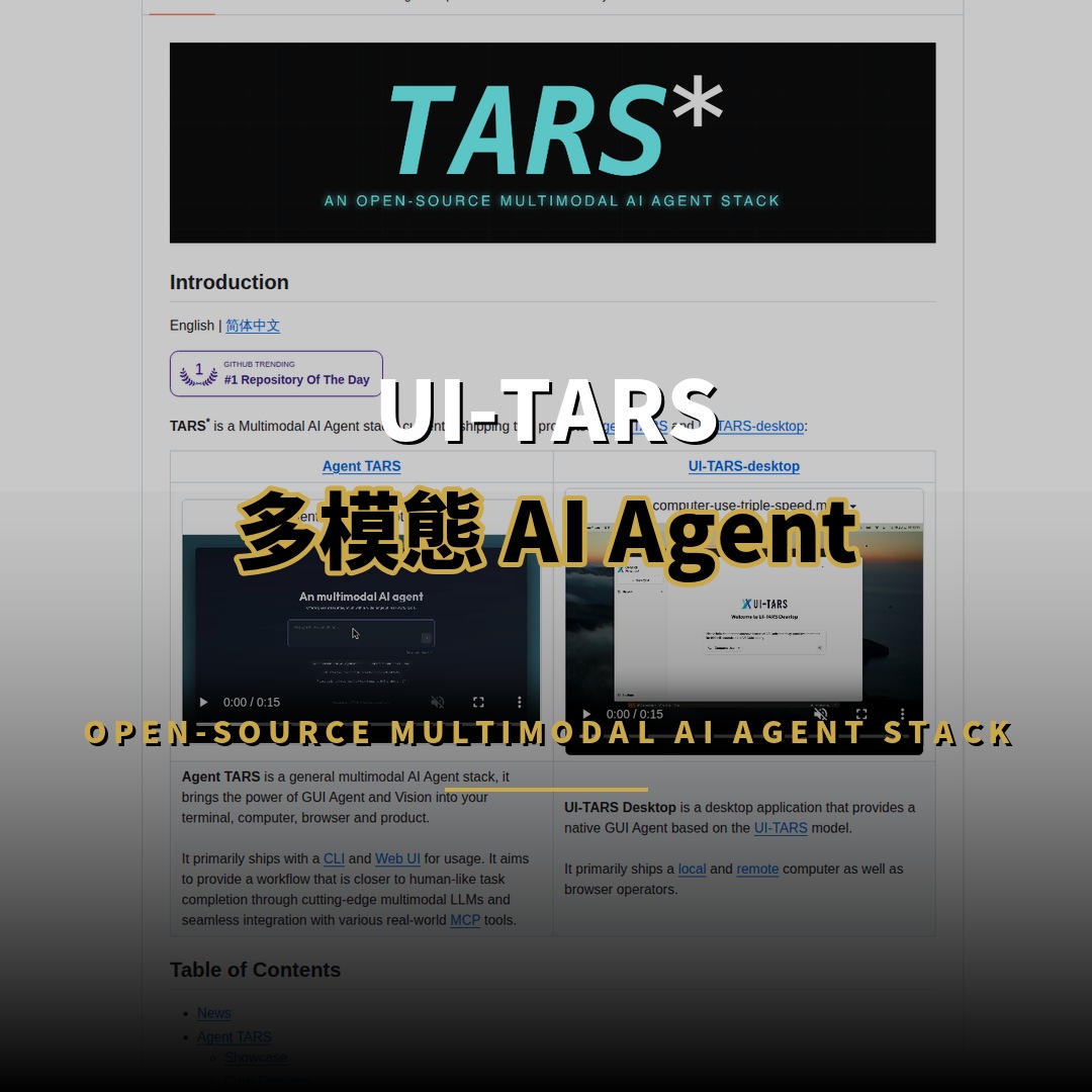 38,610 星開源項目：UI-TARS 多模態 AI Agent