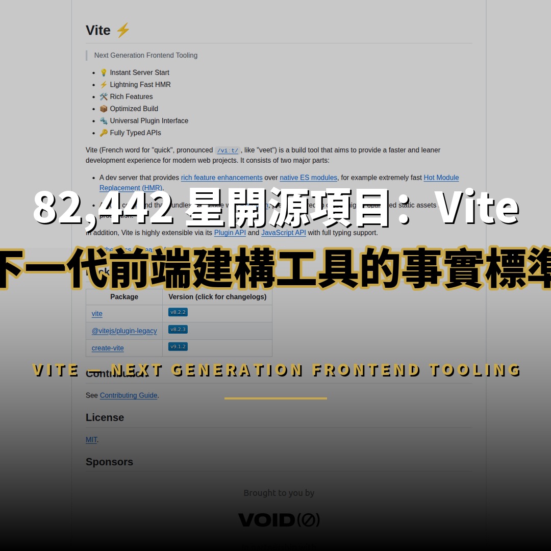 82,442 星開源項目：Vite — 下一代前端建構工具的事實標準