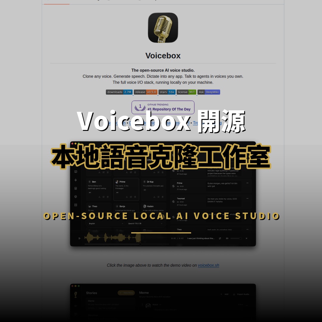 Voicebox 開源：5.5 萬星本地語音工作室