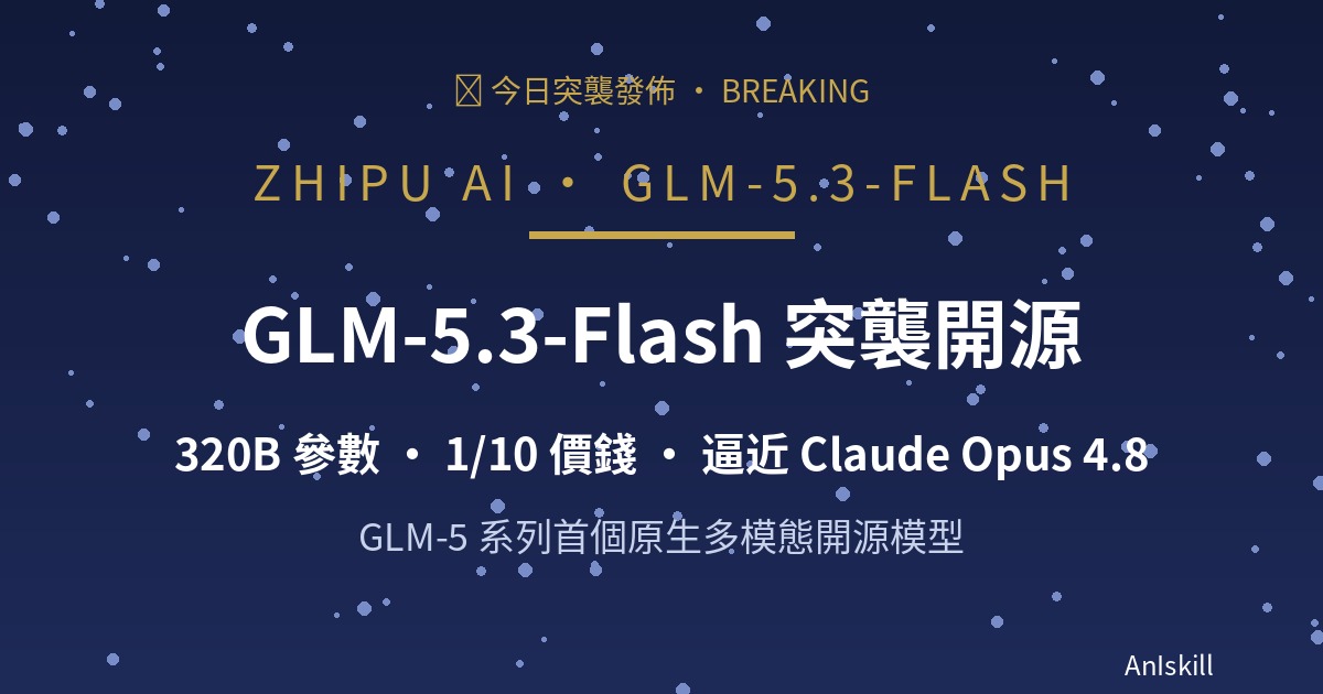 GLM-5.3-Flash 突襲開源：320B 參數僅 1/10 價錢