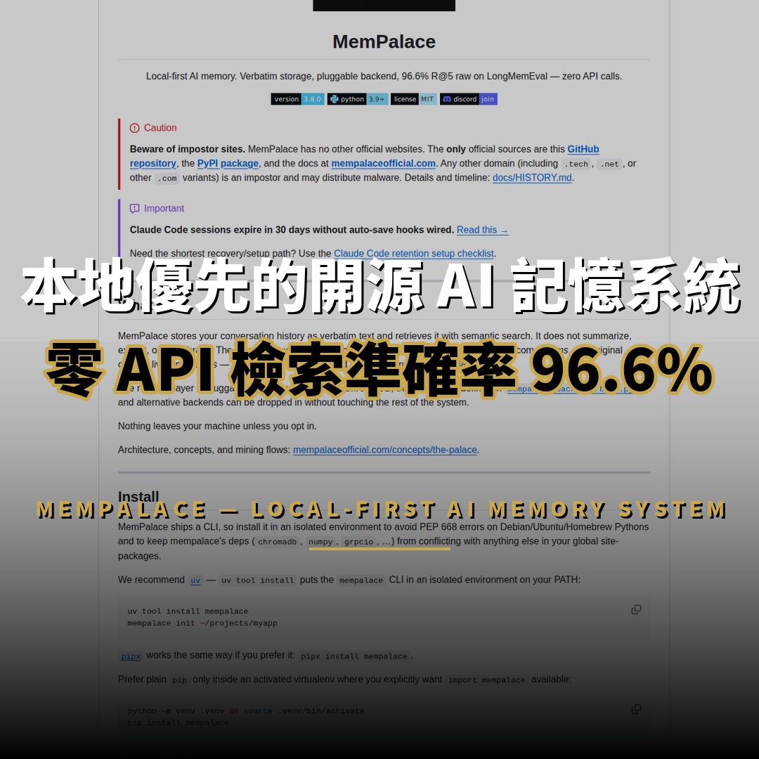 58,549 星開源項目：MemPalace — 本地優先 AI 記憶系統