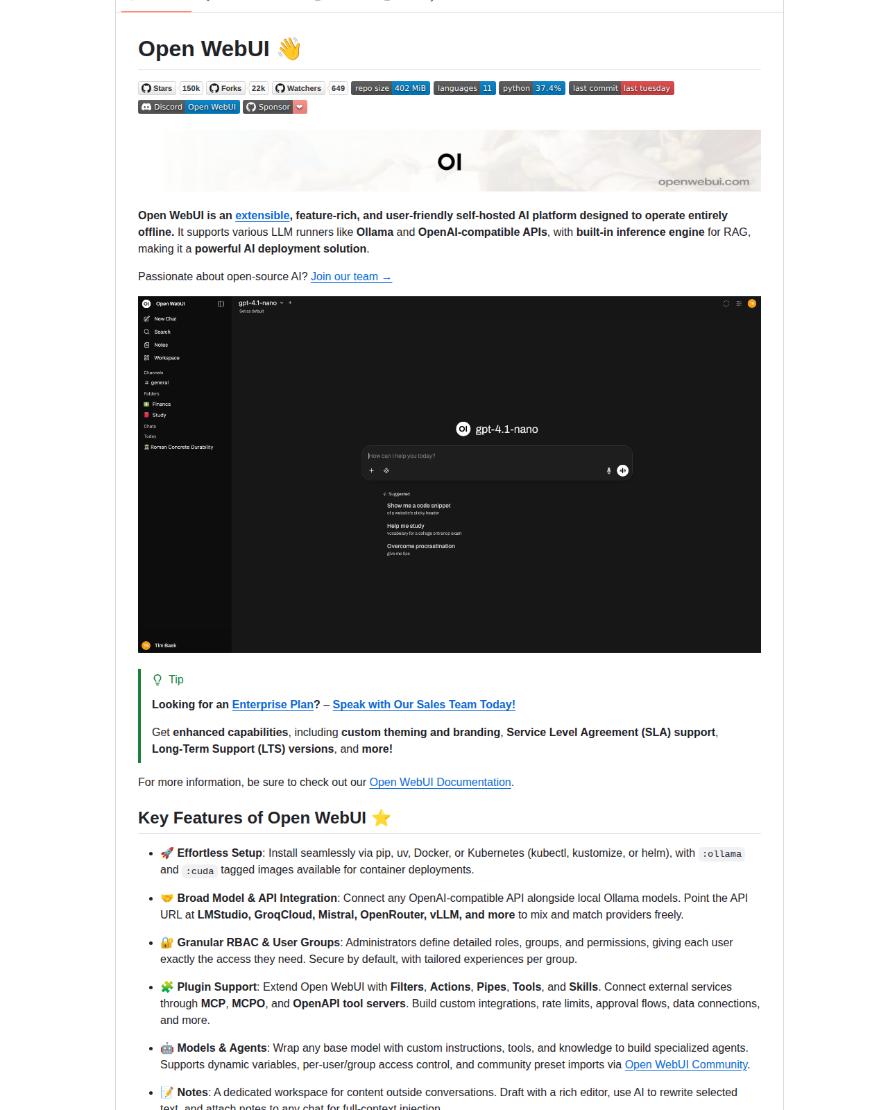 Open WebUI README 開頭（項目名稱與標語）