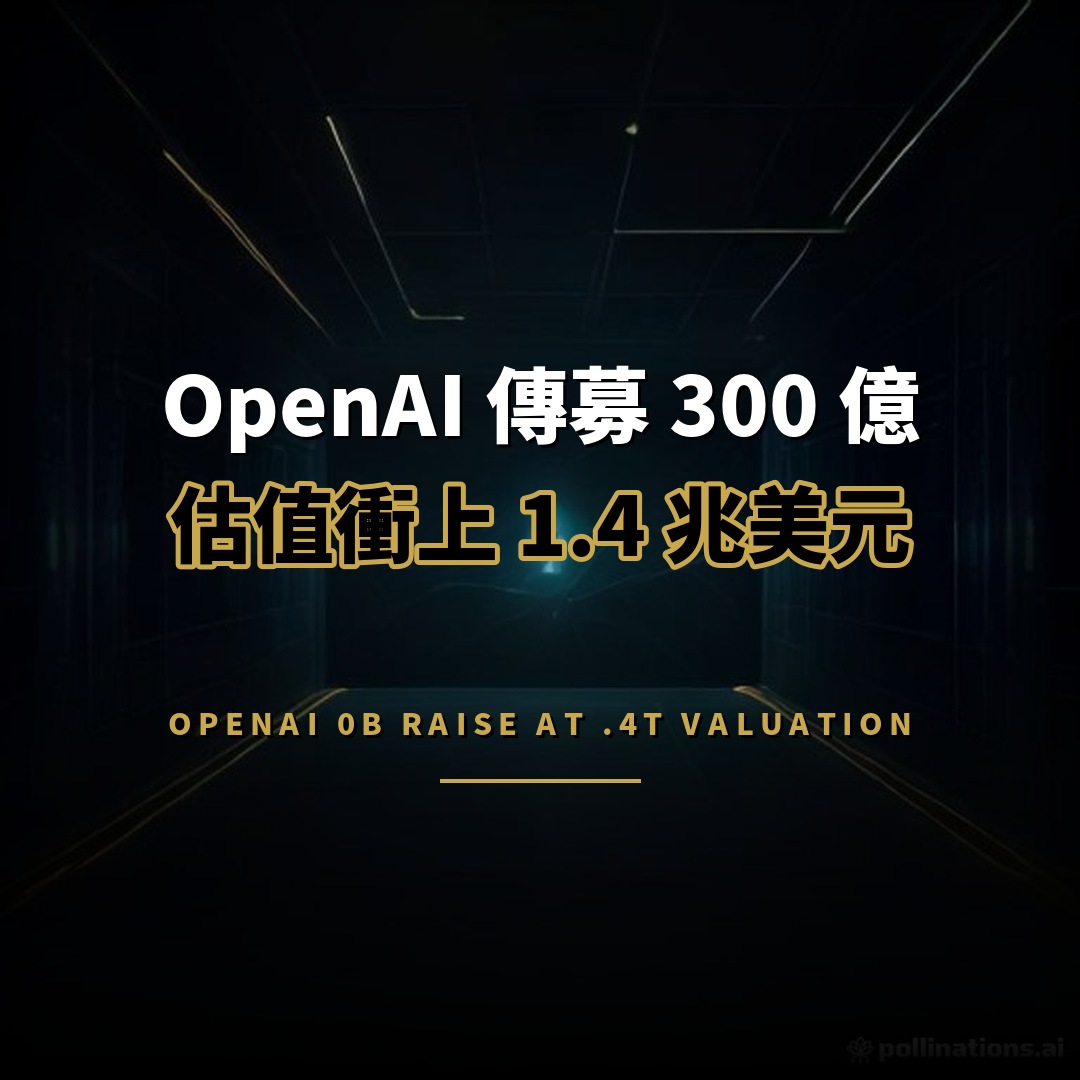 OpenAI 傳募 300 億：估值衝上 1.4 兆美元